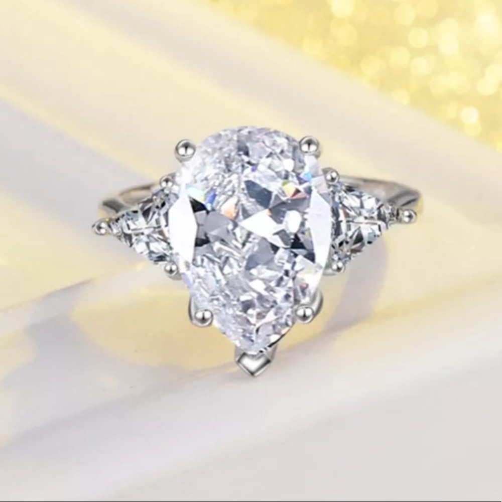 💎WOW💎 5 Carat Pear Cut CZ 925 Sterling Ring Sz 7